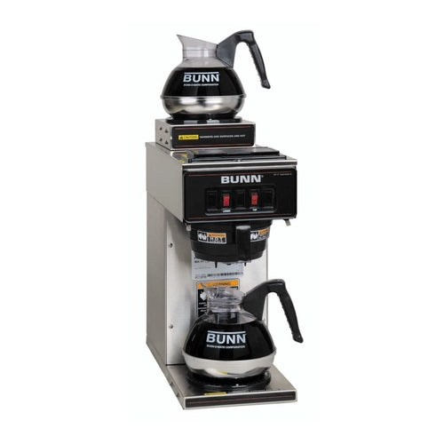 BUNN O MATIC Pourover Coffee Brewer with 2 Warmers with 2 Easy Pour Servers, 12 Cups, VP17A-2