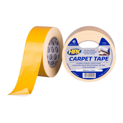 HPX Double Sided Carpet Tape, White, 25m x 50mm