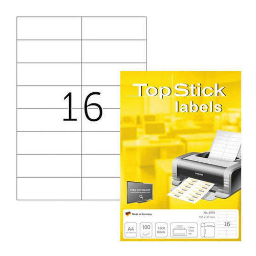 Top Stick Printing Labels, 105 x 37 mm Lable Size, 16 Lables Per Sheet