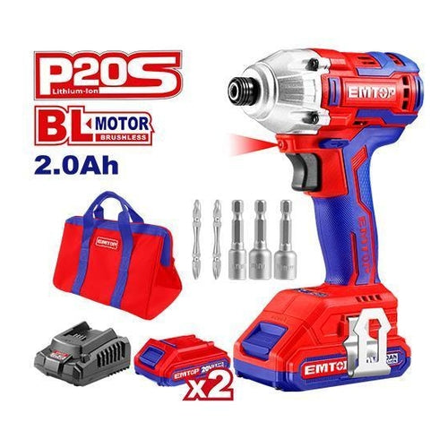 EMTOP P20S Brushless Impact Wrench, 2 Batteries (2.0Ah), 170NM Torque, ECDLIR20221