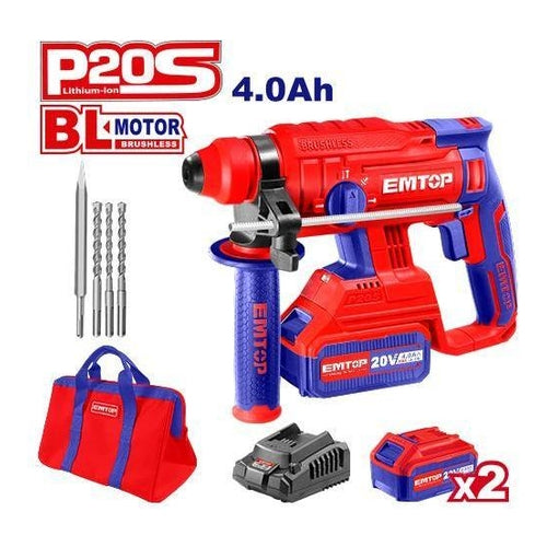 EMTOP P20S Cordless Rotary Hammer, 2 Batteries (4.0Ah), Φ22 Drilling, ELRH2022012