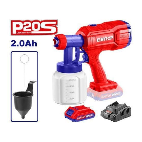 EMTOP P20S Cordless Spray Gun, 1 Battery (2.0Ah), 600ml/min, ELSG20250