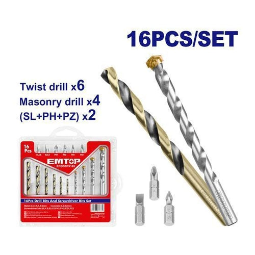 EMTOP Drill & Screwdriver Bits Set, 16Pcs, ECBDB19165