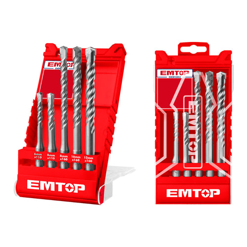 EMTOP SDS Plus Hammer Drill Bits Set, 5Pcs, EHDR12052