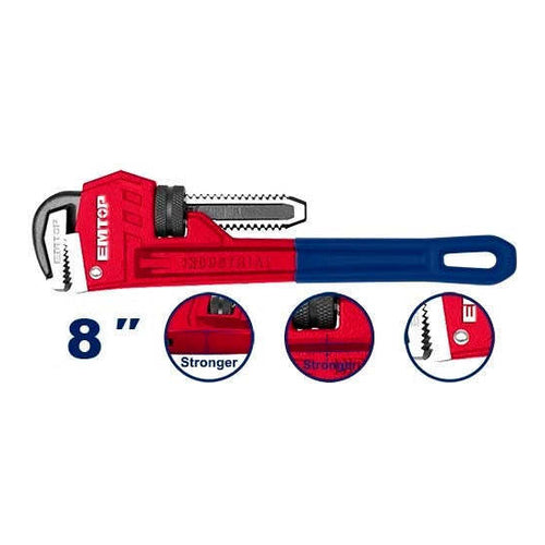 EMTOP Pipe Wrench, 8" (200mm), 27mm Diameter, EPWH0801