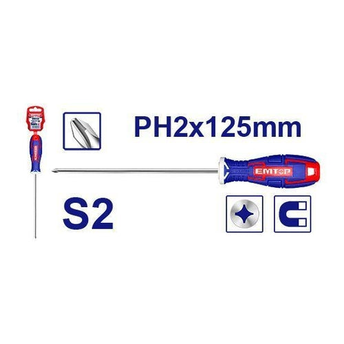 EMTOP Phillips PH2 Screwdriver, 5" (125mm), ESDRPH2502