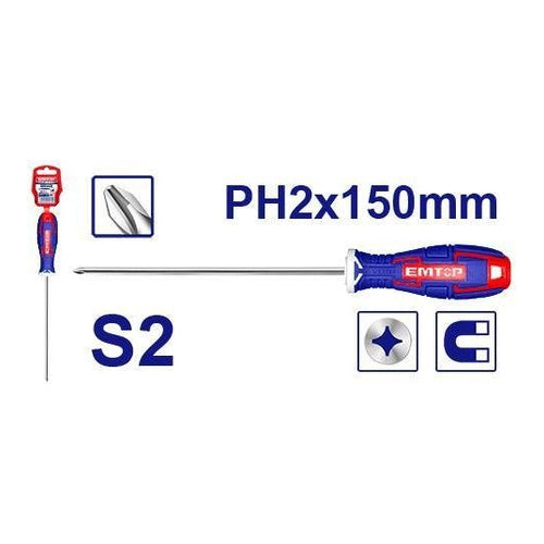 EMTOP Phillips PH2 Screwdriver, 6" (150mm), ESDRPH2602