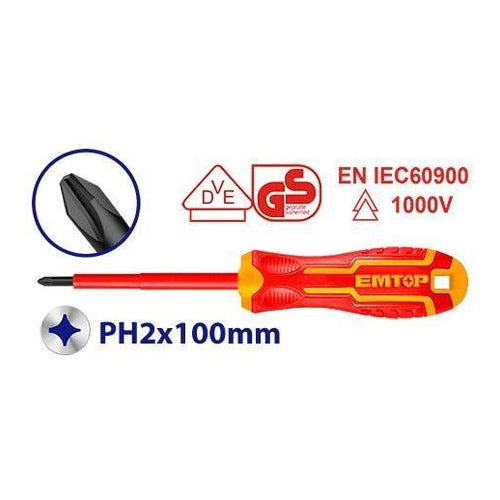 EMTOP Phillips Insulated Screwdriver, PH2, ESDRJPH2100