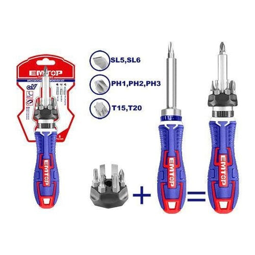 EMTOP Ratchet Screwdriver Set, 8Pcs, ESDRH0802