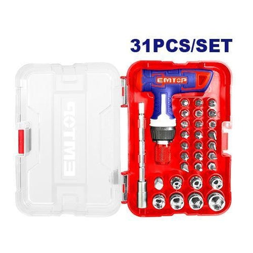 EMTOP T-handle Ratchet Screwdriver Set, 31Pcs, EBST03102