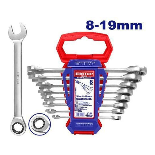 EMTOP Ratchet Spanner Set, 8Pcs, ECSS10802