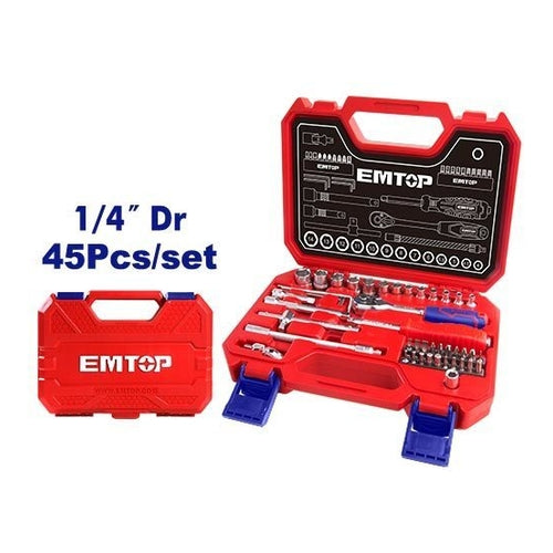 EMTOP Ratchet & Sockets Set, 45Pcs, 1/4", ESKT14451