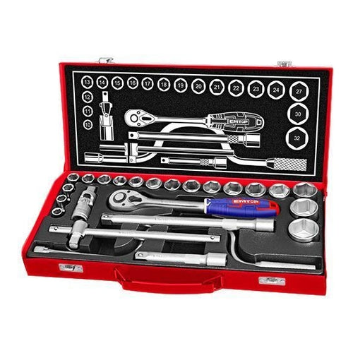 EMTOP Ratchet & Sockets Set, 24Pcs, 1/2", ESKT12243