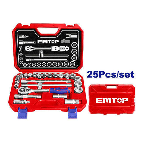 EMTOP Ratchet & Sockets Set, 25Pcs, 1/2", ESKT12251