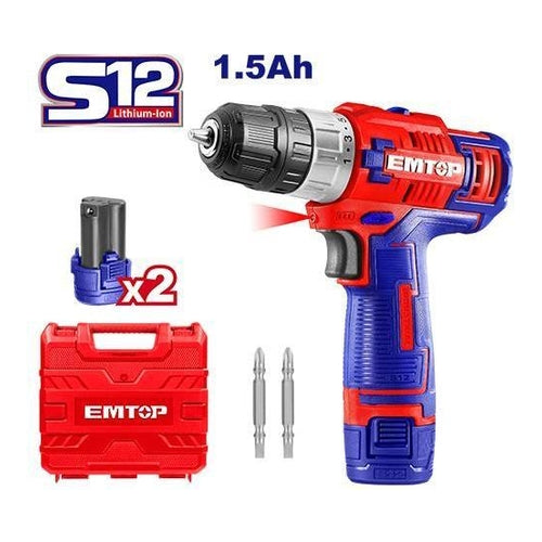 EMTOP Cordless Drill, 2 Batteries (1.5Ah), ECDL12622