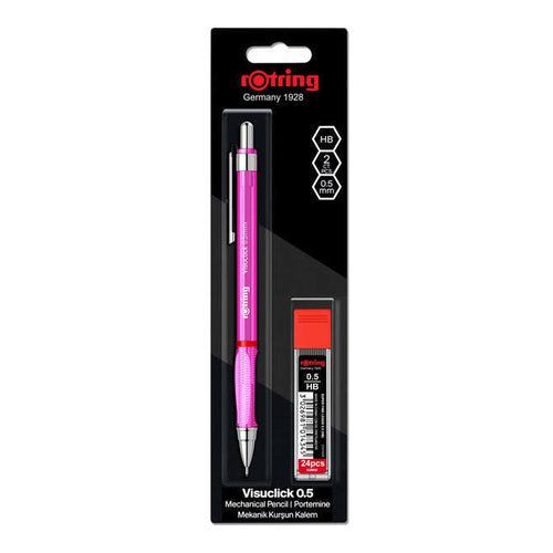 rotring Visuclick Mechanical 0.5 Pencil, 0.5mm, Pink + 24x HB Leads