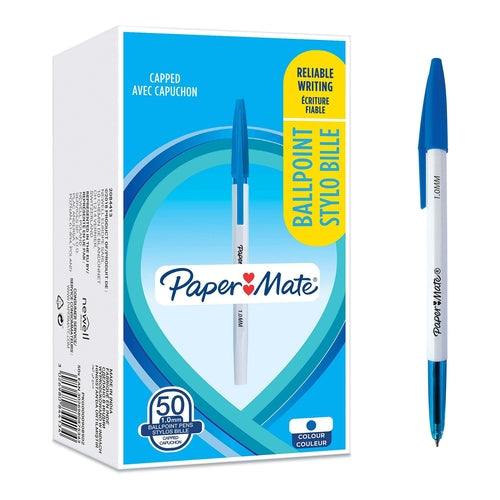 Paper Mate Ballpoint Pen, 1.0mm, Blue, Box of 50