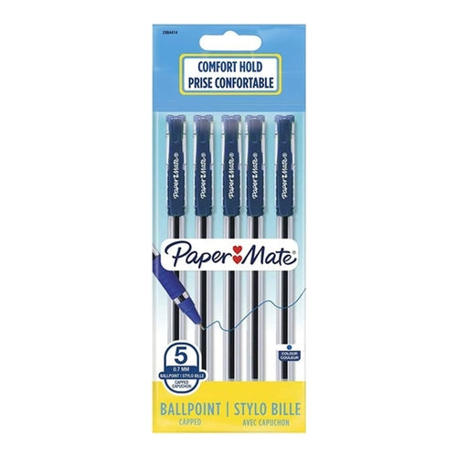 Paper Mate Brite Ballpoint Pen, 0.7mm, Blue, Pack of 5