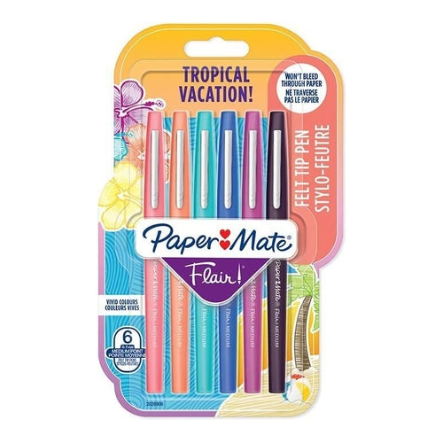 Pape Mate Flair Ballpoint Pen, 0.7mm, Tropical Vacation Colors, Pack of 6