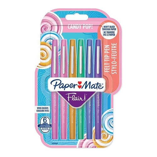 Pape Mate Flair Ballpoint Pen, 0.7mm, Candy Pop Colors, Pack of 6