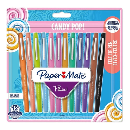 Pape Mate Flair Ballpoint Pen, 0.7mm, Candy Pop Colors, Pack of 12