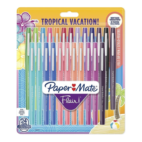 Pape Mate Flair Ballpoint Pen, 0.7mm, Tropical Vacation Colors, Pack of 24