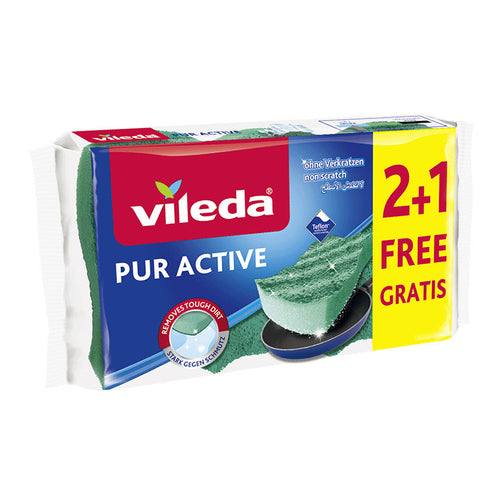 Vileda Pur Active Sponge Scourer, 3Pcs