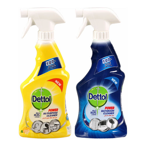 Dettol Power All Purpose Cleaner, Lemon, 500ml + Bathroom Power Cleaner, 500ml