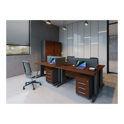 Office Workstation with Movable Drawers, Metal Legs, Screen Panel