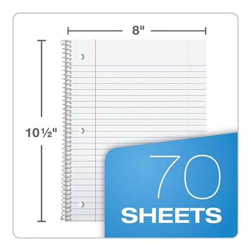 Oxford Spiral Notebook, 1 Subject, 8 x 10-1/2", 70 Sheets, Pack of 6