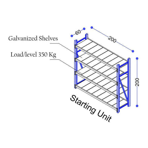 Long Span Shelving Unit, 200 x 200 x 60 cm