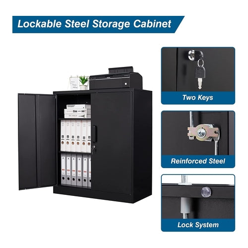 Metal Storage Cabinet with Lock, 3 Shelves, W32"  x D16"  x H36"