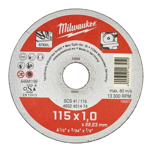 Milwaukee SCS 41/115 Thin Metal Cutting Disc, Contractor Series, 115mm, 4932451474