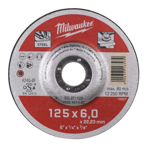 Milwaukee SG 27/125 Metal Grinding Disc, Contractor Series, 125mm, 4932451482