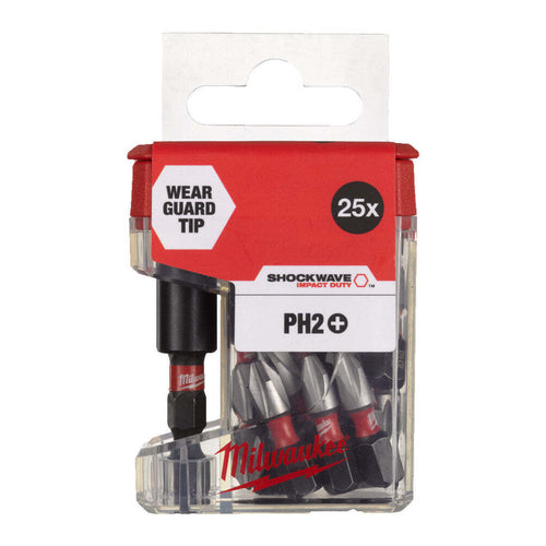 Milwaukee Shockwave Impact Duty Screwdriving Bits PH2 Set with Magnetic Holder, 25mm, 26Pcs, 4932479856