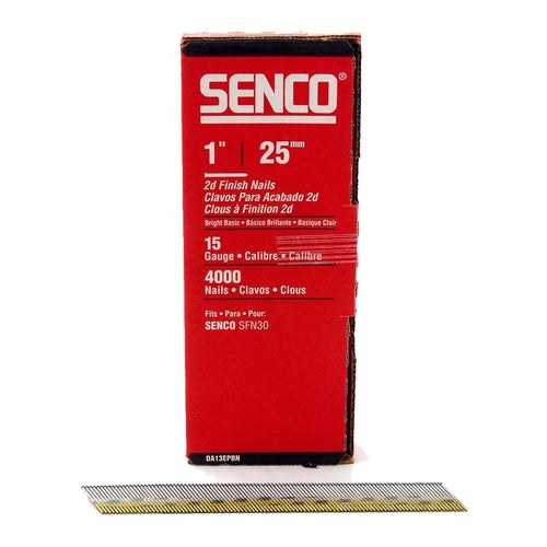 Senco 34 Degree Angle 2D Finish Nails, 1", 15 GA., 4000 Nails, DA13EPBN