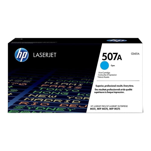 HP 507A Cyan Original LaserJet Toner Cartridge, 6000 Pages, CE401A