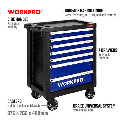 WORKPRO 7 Drawer Roller Cabinet, 38.5 Inch, 300Kg Max, WP285002